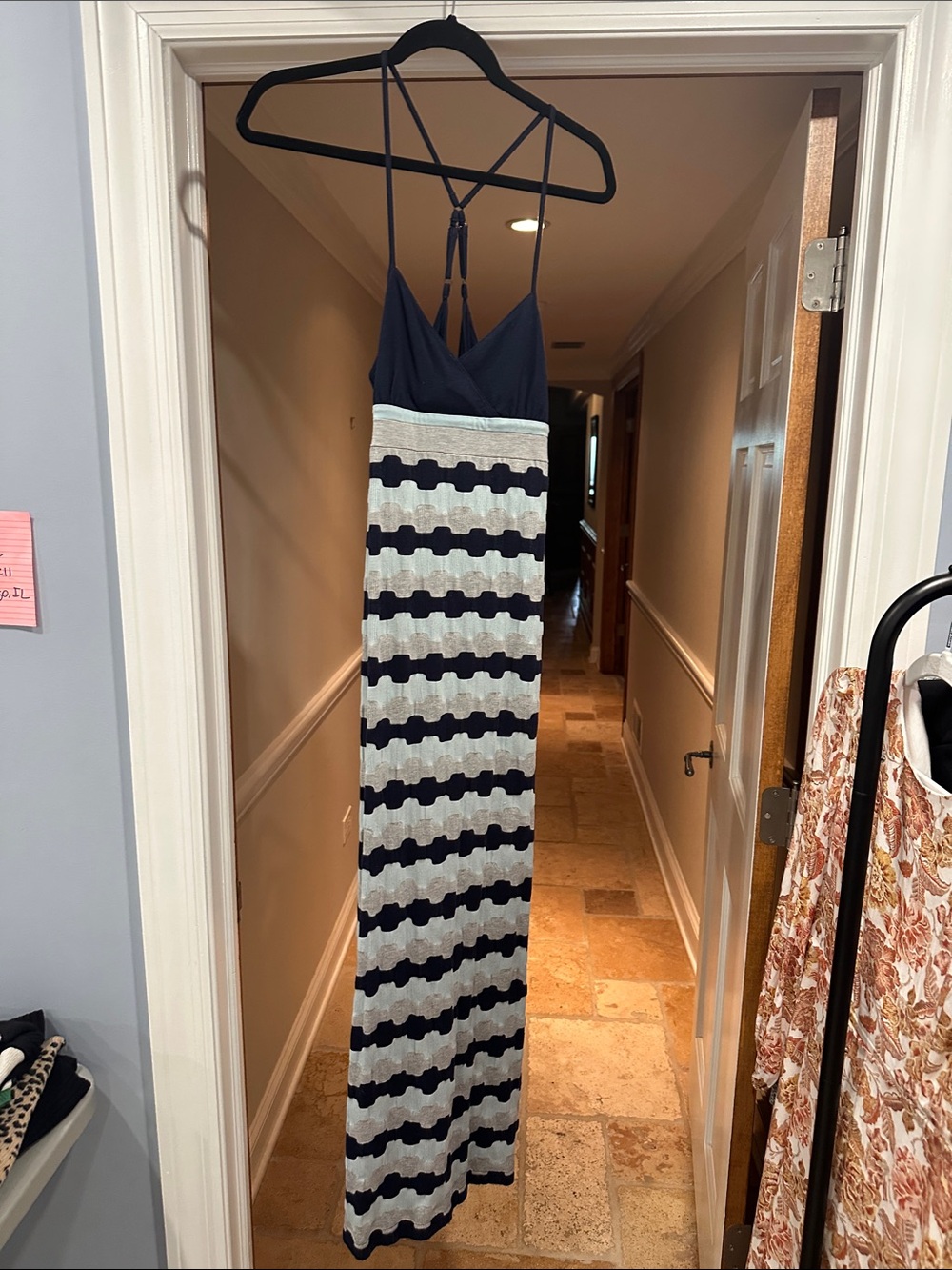 Navy and Light Gray Striped Maxi Dress